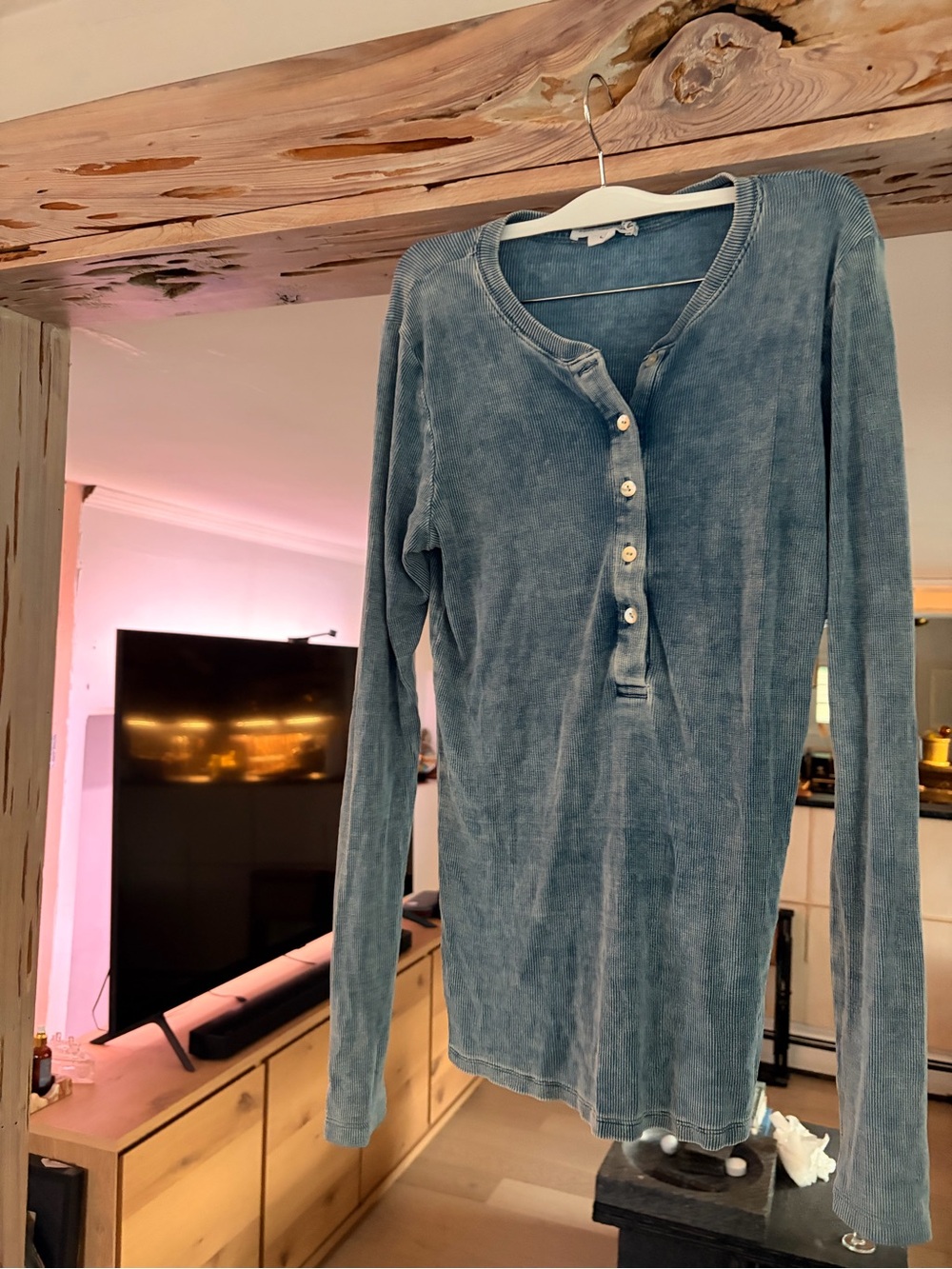 Good American Light Blue Long Sleeve Henley Top size large